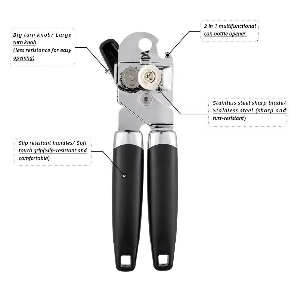 Dosenöffner Edelstahl mit Softgriff – 2in1 Flaschenöffner ergonomisch