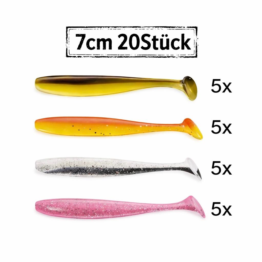 Jighaken Gummifisch Set mit Box 70 Teile Angelköder Jigkopf Haken & Gummi Shads