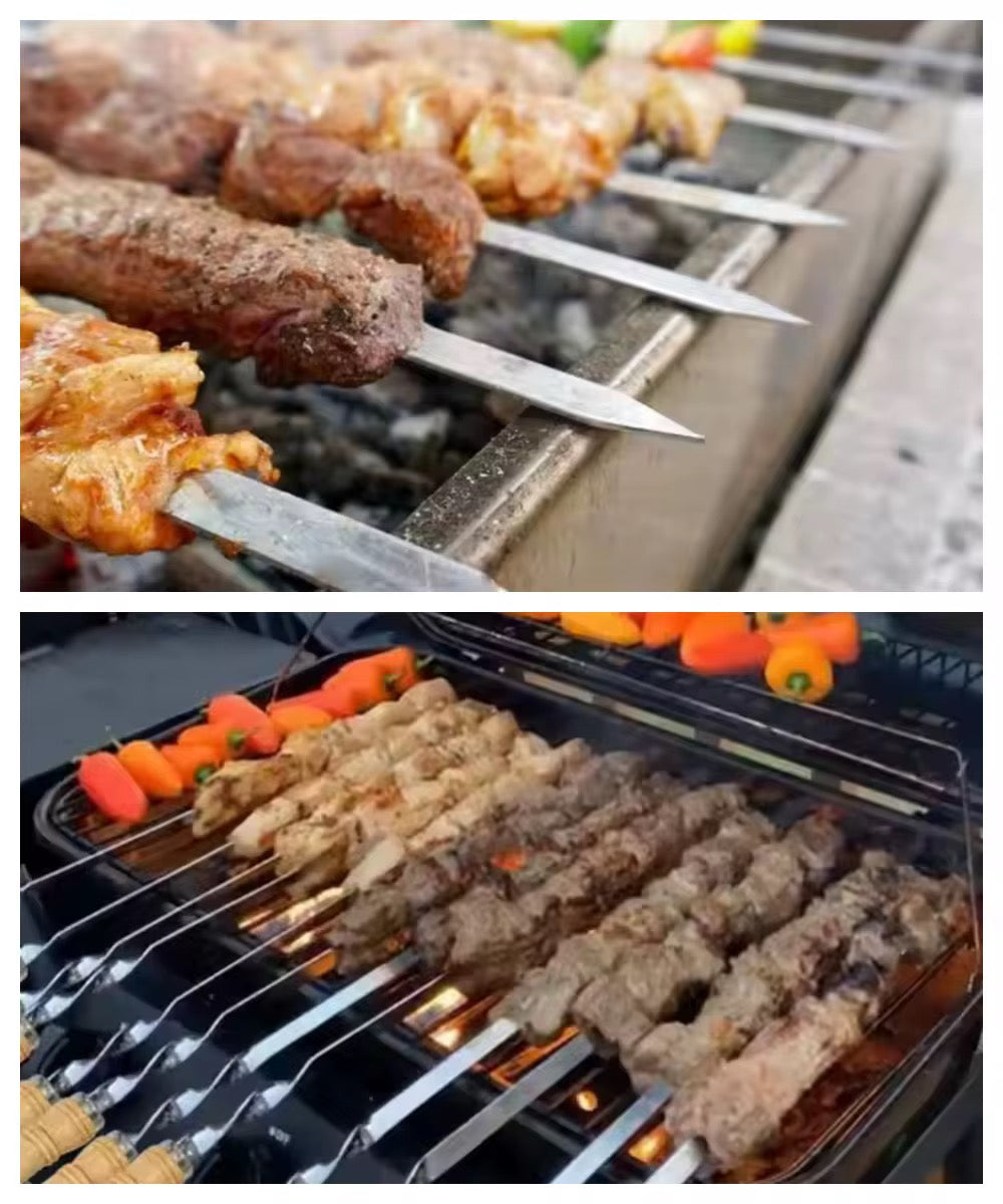BBQ Grillspieße 55cm XXL Set Edelstahl & Holzgriff – Schaschlikspieße Schampura
