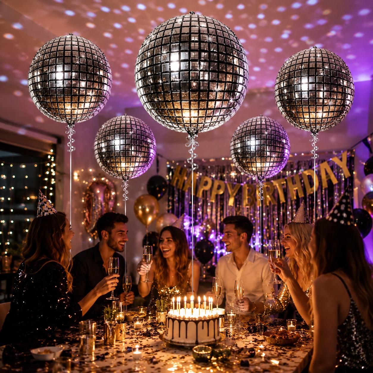 Disco Kugel Folienballon 55cm Silber Gold Bunt Spiegelball Party Feier Deko