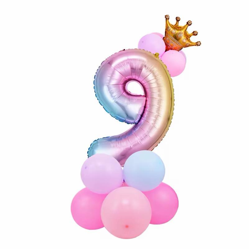 Zahlenballon Set mit Krone Mädchen Geburtstags Deko Luftballons Rosa / Pink