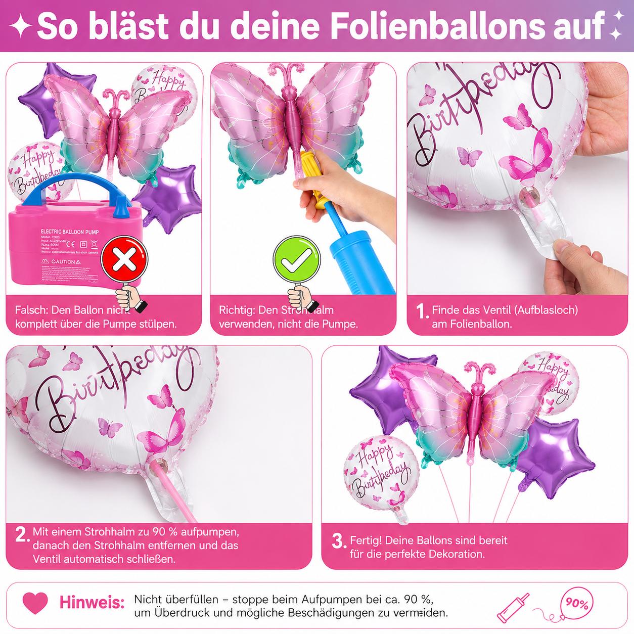 Schmetterling Folienballon Set Happy Birthday Kinder Geburtstag Deko Luft&Helium