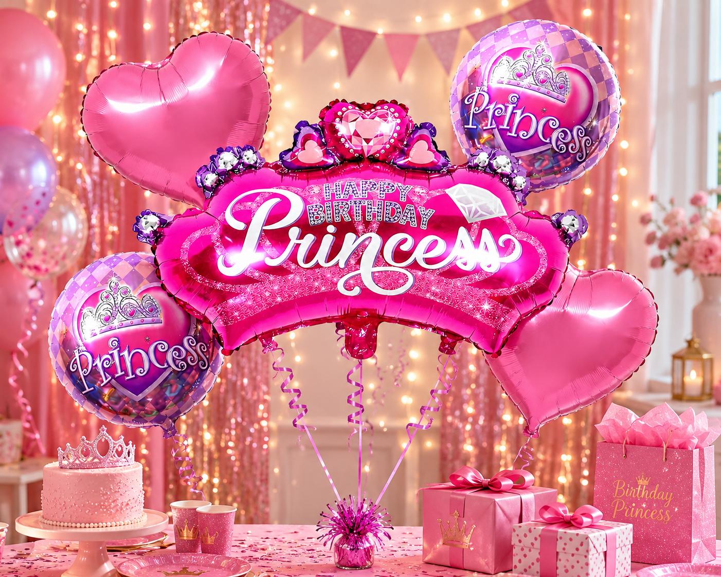 Prinzessin Folienballon Set Happy Birthday Princess Mädchen Geburtstag Deko