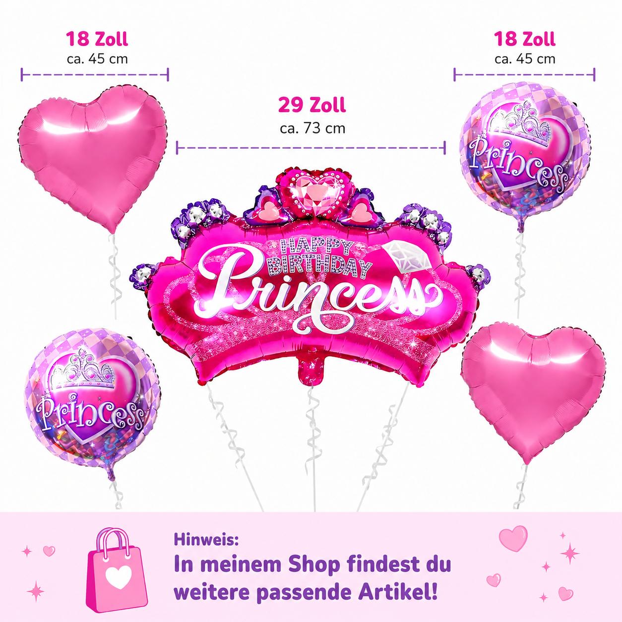 Prinzessin Folienballon Set Happy Birthday Princess Mädchen Geburtstag Deko