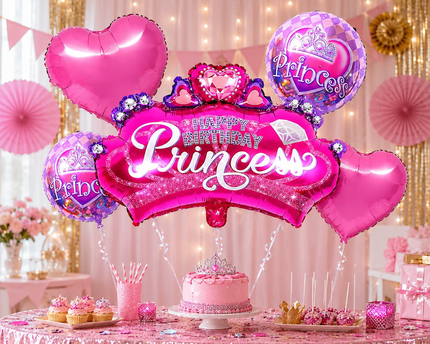 Prinzessin Folienballon Set Happy Birthday Princess Mädchen Geburtstag Deko