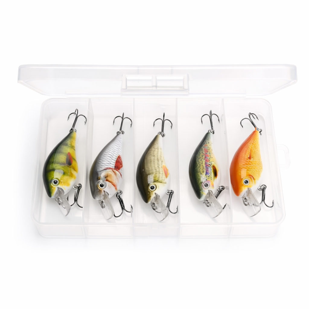 Crankbait Wobbler Set 5-teilig – 6cm 12g Kunstköder mit Box & Snaps