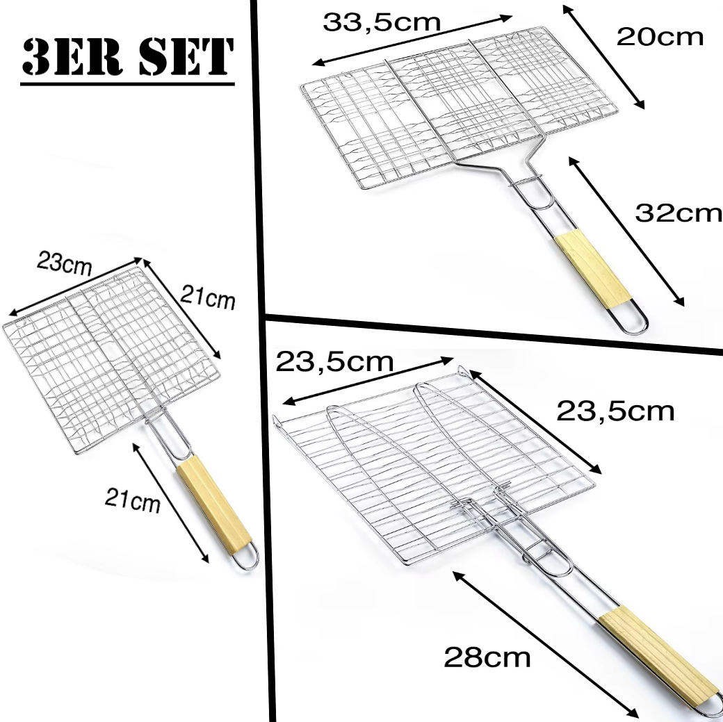 Grillkorb BBQ Set Grillgitter aus Edelstahl Grillwender für Fleisch Fisch & co