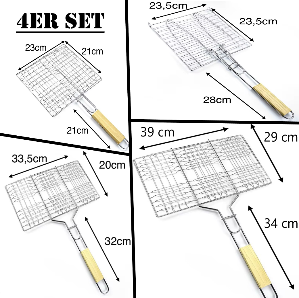 Grillkorb BBQ Set Grillgitter aus Edelstahl Grillwender für Fleisch Fisch & co