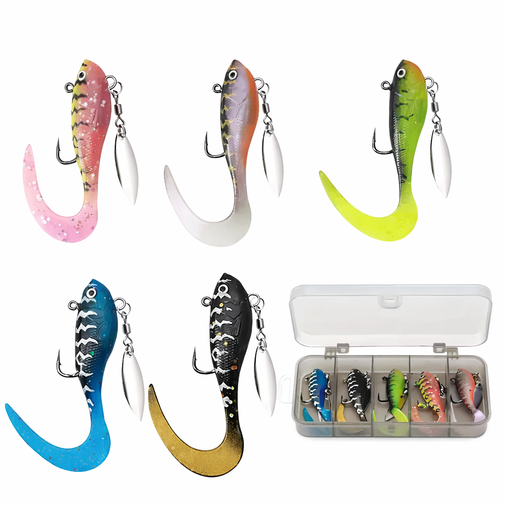 Gummiköder Set mit Spinnerblatt – Jigköder Gummifische inkl. Köderbox