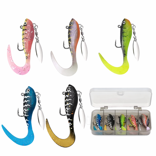 Gummiköder Set mit Spinnerblatt – Jigköder Gummifische inkl. Köderbox