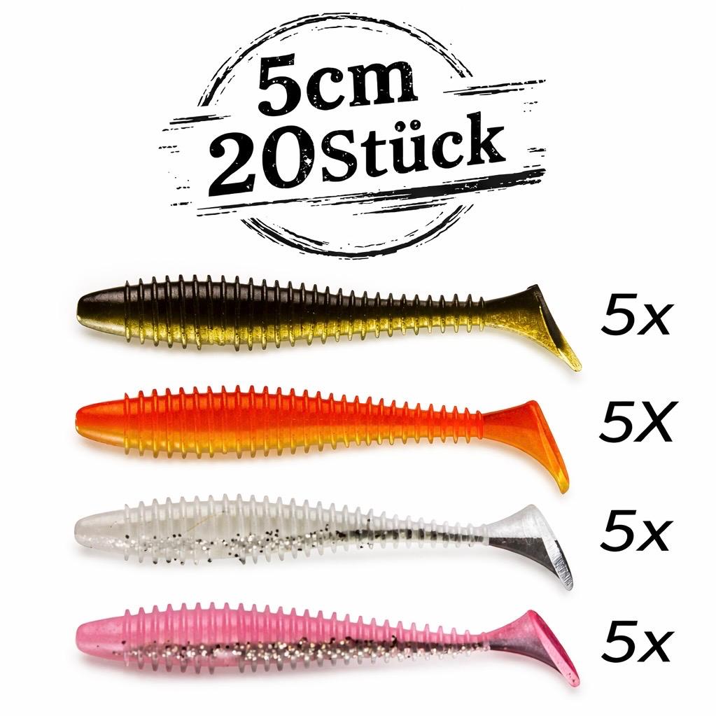 Jighaken Gummifisch Set mit Box 70 Teile Angelköder Jigkopf Haken & Gummi Shads