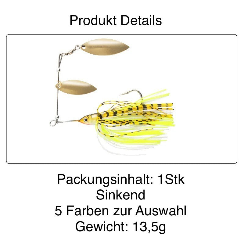 Spinnerbait Kunstköder mit Doppel Spinnerblatt – Spinnköder mit Silikonfransen 13,5g