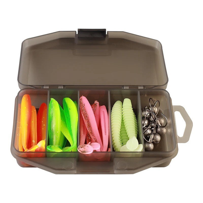 Jighaken Gummifisch Set mit Box – Raubfisch Angelköder