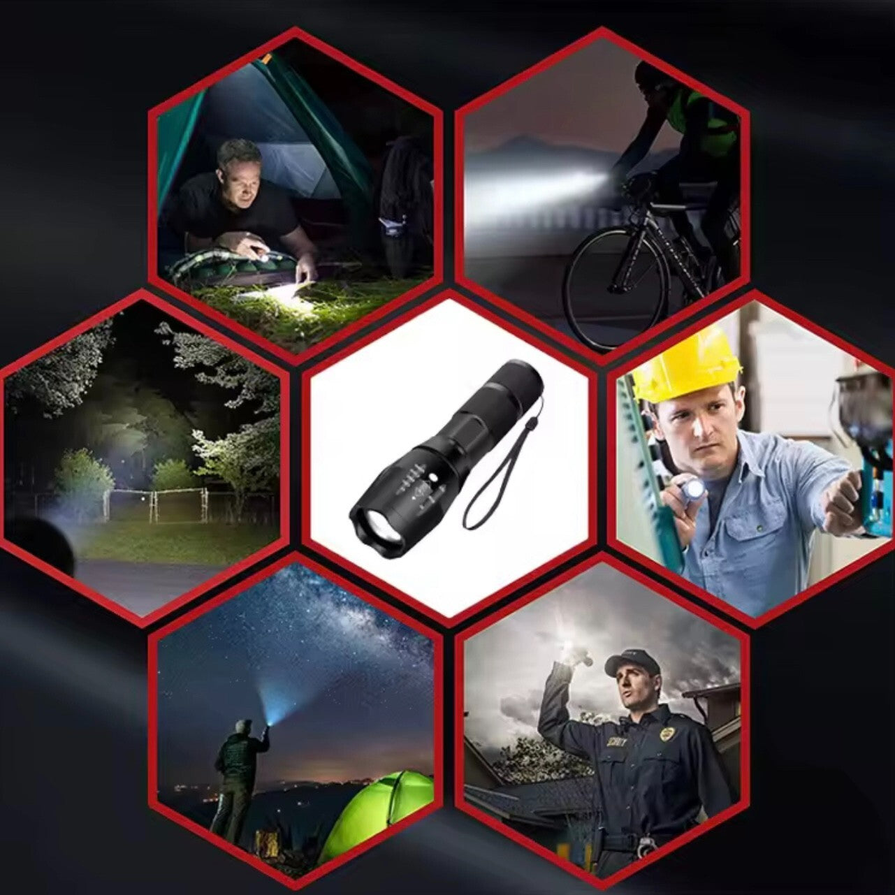 LED Taschenlampe mit Akku – USB-aufladbar mit Zoom & SOS-Funktion