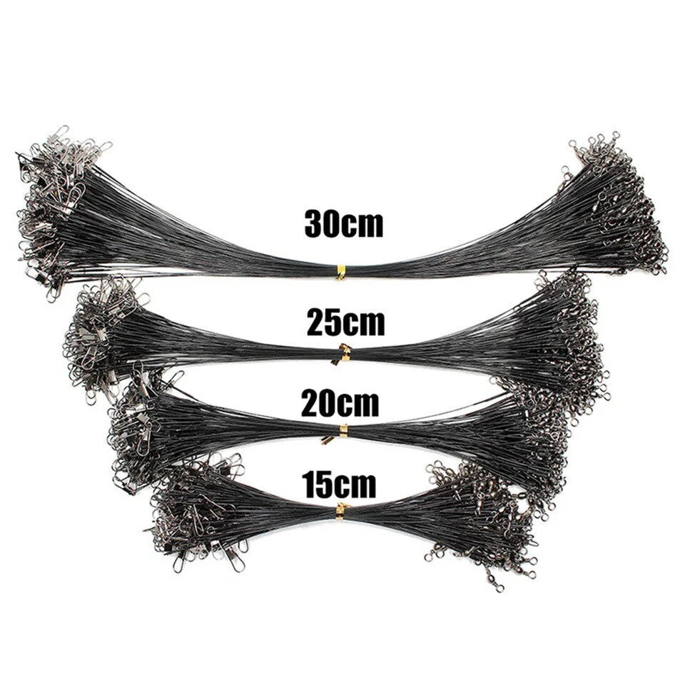 Stahlvorfach Edelstahl Set 15-30cm Schwarz Silber Grün Raubfisch Vorfach Hecht & co