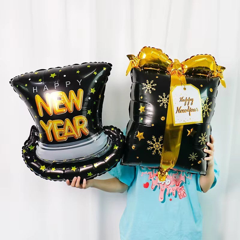 Happy New Year Ballons Set Silvester Deko Gold Schwarz Folien Luftballon Neujahr