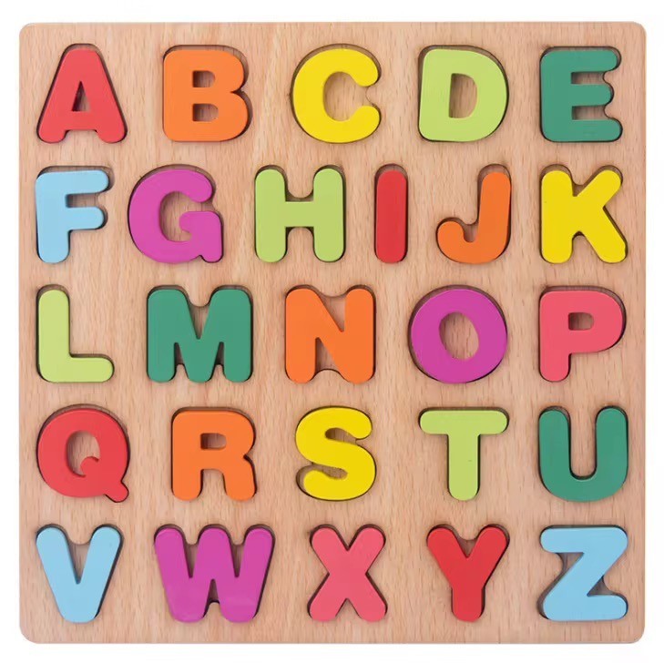 Montessori Holz Lernpuzzle Set – 6-teilig mit Buchstaben, Zahlen & Formen