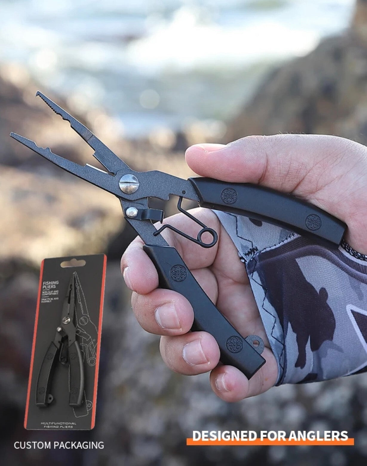 Angelzange & Hakenlöser – Multifunktionszange zum Angeln mit Karabinerband