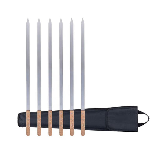 Flache Edelstahl-Grillspieße 42 cm mit Holzgriff + Tasche Ideal für Köfte uvm.
