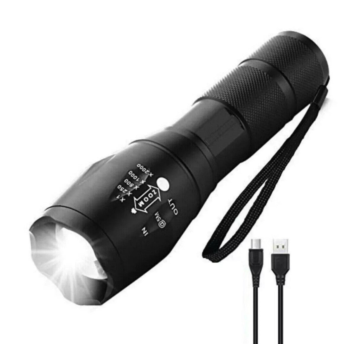 LED Taschenlampe mit Akku – USB-aufladbar mit Zoom & SOS-Funktion