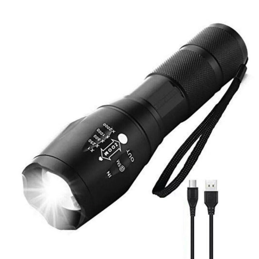 LED Taschenlampe mit Akku – USB-aufladbar mit Zoom & SOS-Funktion