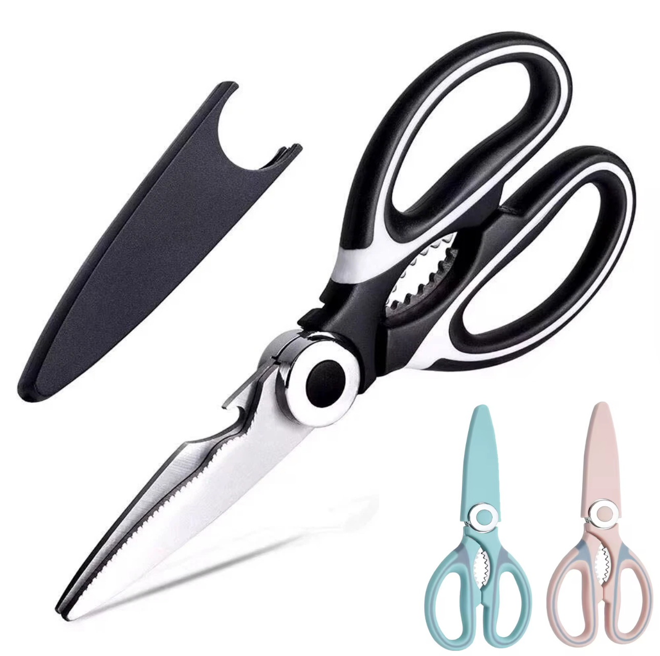 Küchenschere 3er Set Schere in Schwarz Rosa oder Blau Universal Haushaltsschere