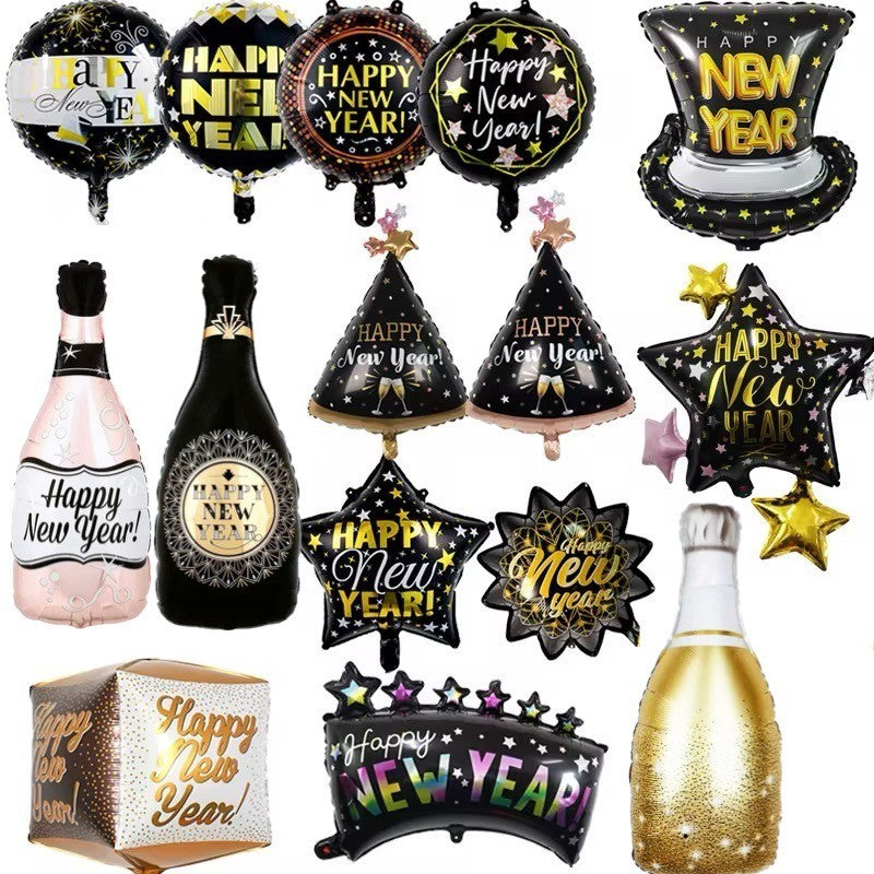 Happy New Year Ballons Set Silvester Deko Gold Schwarz Folien Luftballon Neujahr