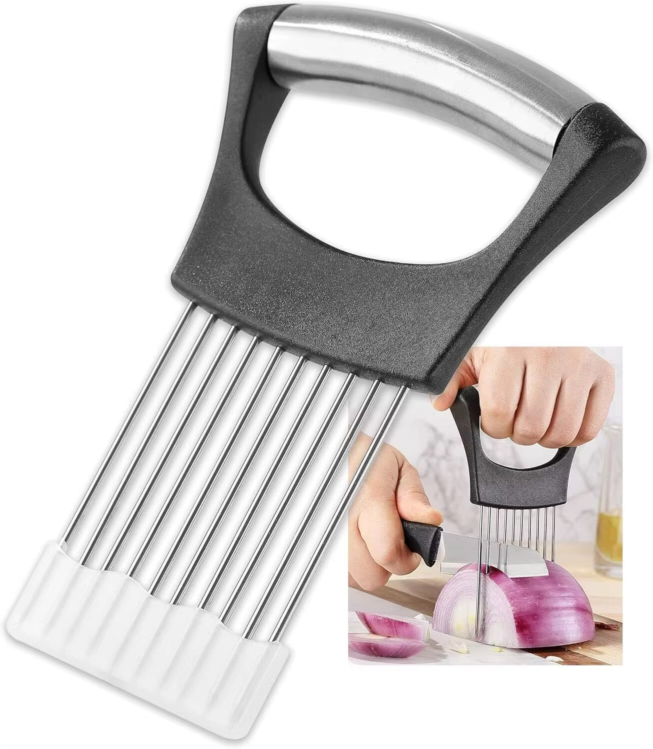 Zwiebelschneider Edelstahl Zwiebelhalter Universal Schneidhilfe Küche Gadget