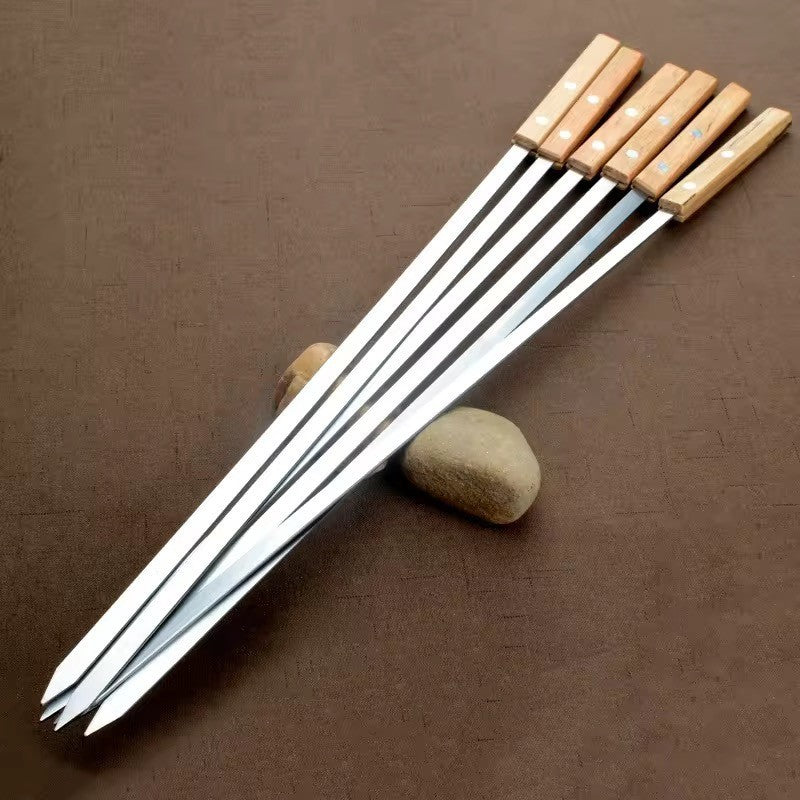 Flache Edelstahl-Grillspieße 42 cm mit Holzgriff + Tasche Ideal für Köfte uvm.