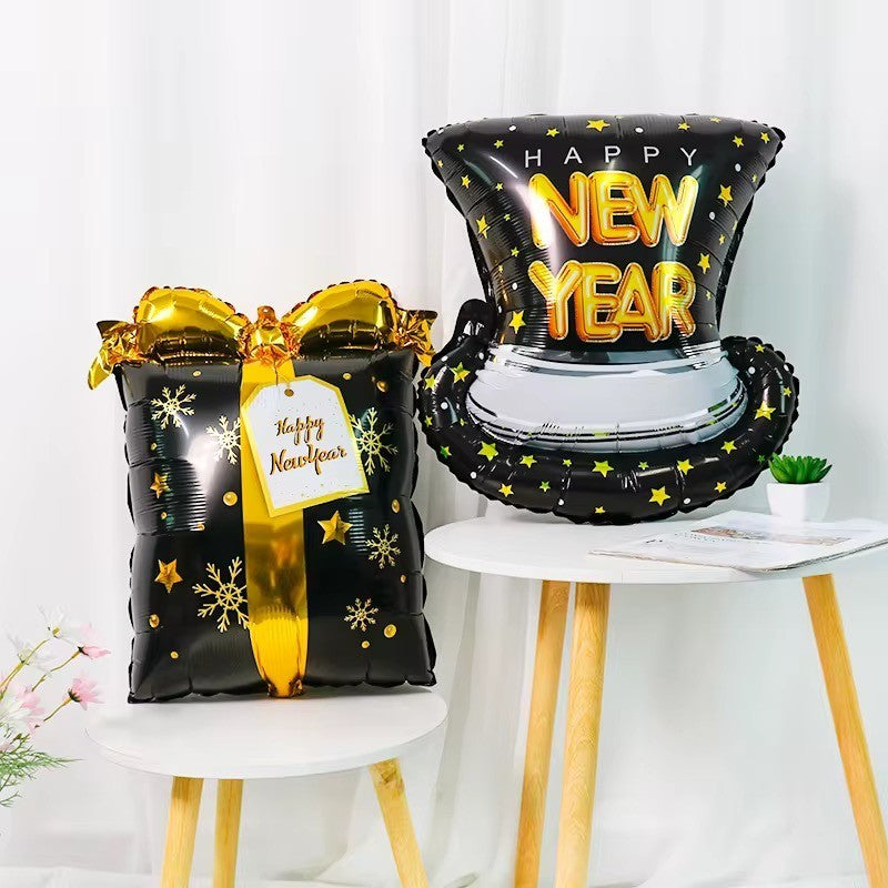 Happy New Year Ballons Set Silvester Deko Gold Schwarz Folien Luftballon Neujahr