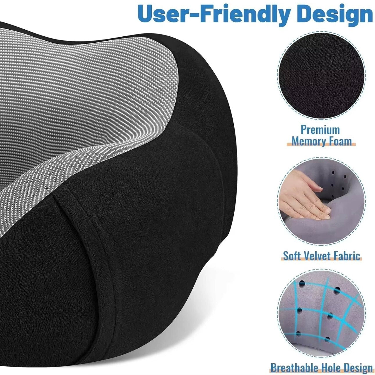 Deluxe Nackenkissen Set mit Schlafmaske & Ohrstöpsel Flugzeug Auto Nacken Kissen