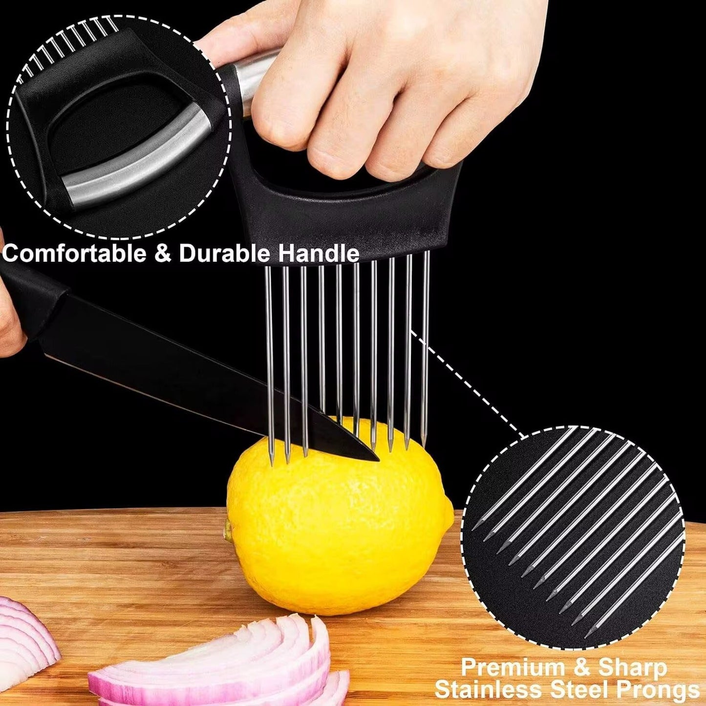 Zwiebelschneider Edelstahl Zwiebelhalter Universal Schneidhilfe Küche Gadget