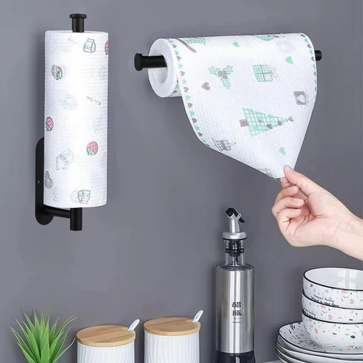 Küchenrollenhalter Edelstahl Schwarz Rollen Halter ohne Bohren Folie Handtücher