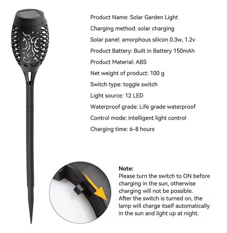 12 LED Solar Fackel Garten leuchte 2,4,6 er Set Flammenlicht Außen Solarleuchte