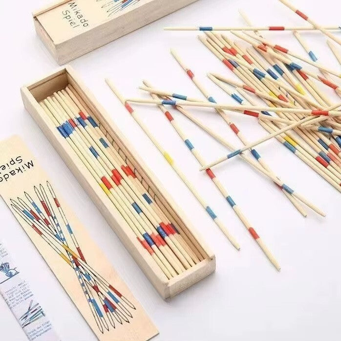 Mikado Holz Geschicklichkeitsspiel – 2er Set mit Holzbox & Anleitung