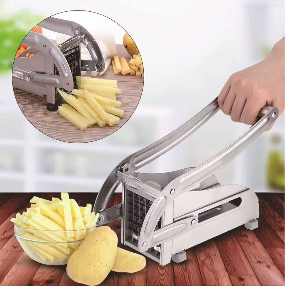Pommes Schneider Edelstahl – Kartoffelschneider mit 2 Klingen Gemüse Cutter