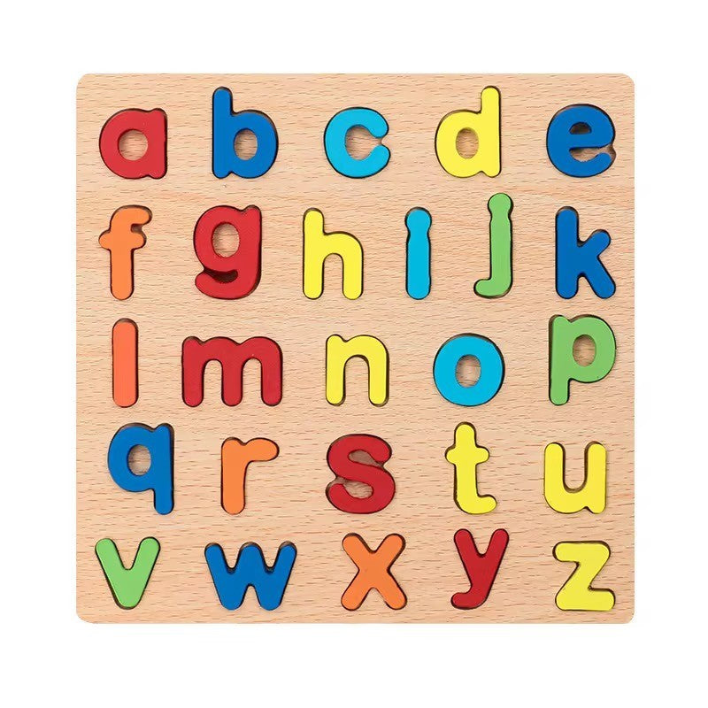 Montessori Holz Lernpuzzle Set – 6-teilig mit Buchstaben, Zahlen & Formen