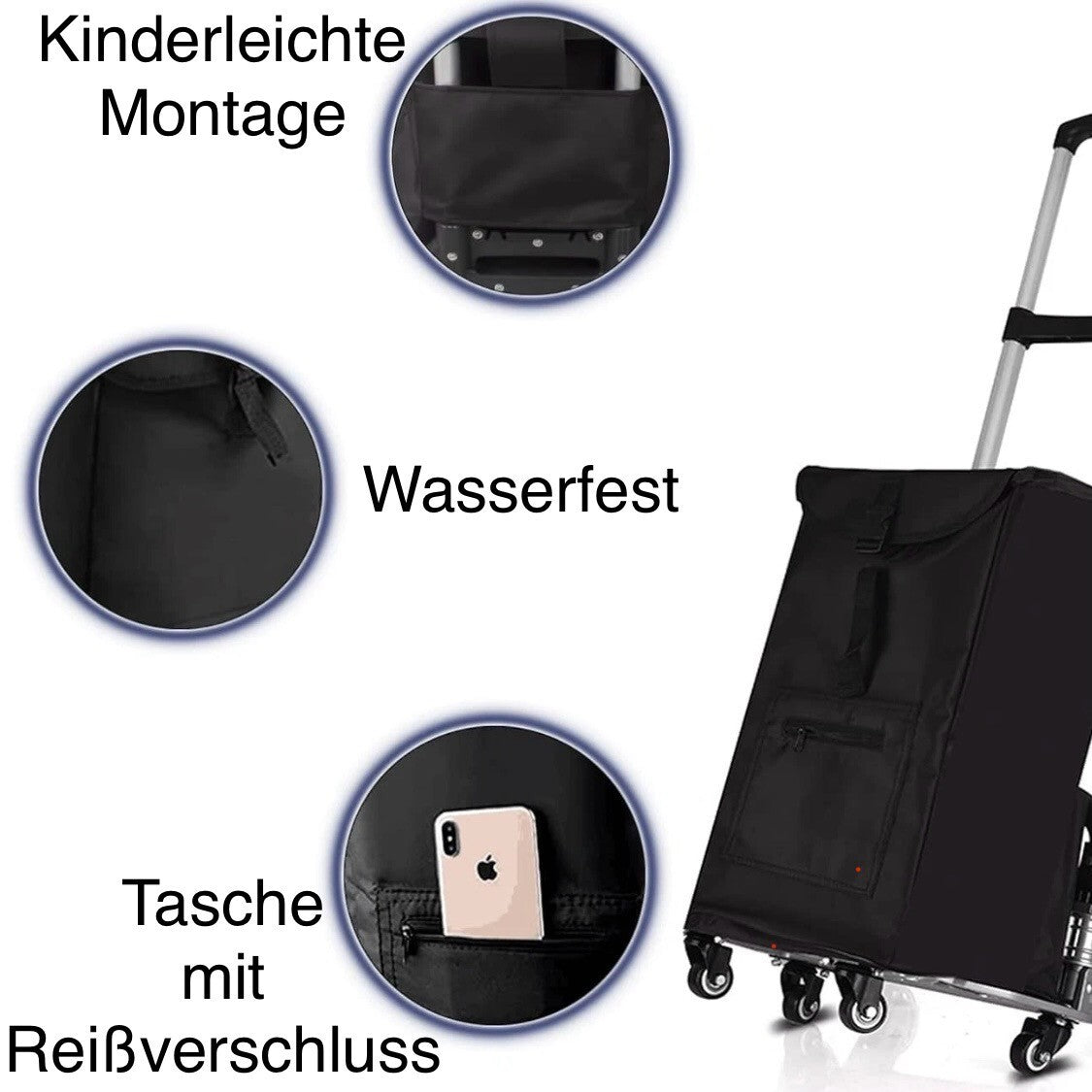 Sackkarre klappbar Einkaufs Trolley faltbar 6 Räder Transportwagen Gratis Tasche