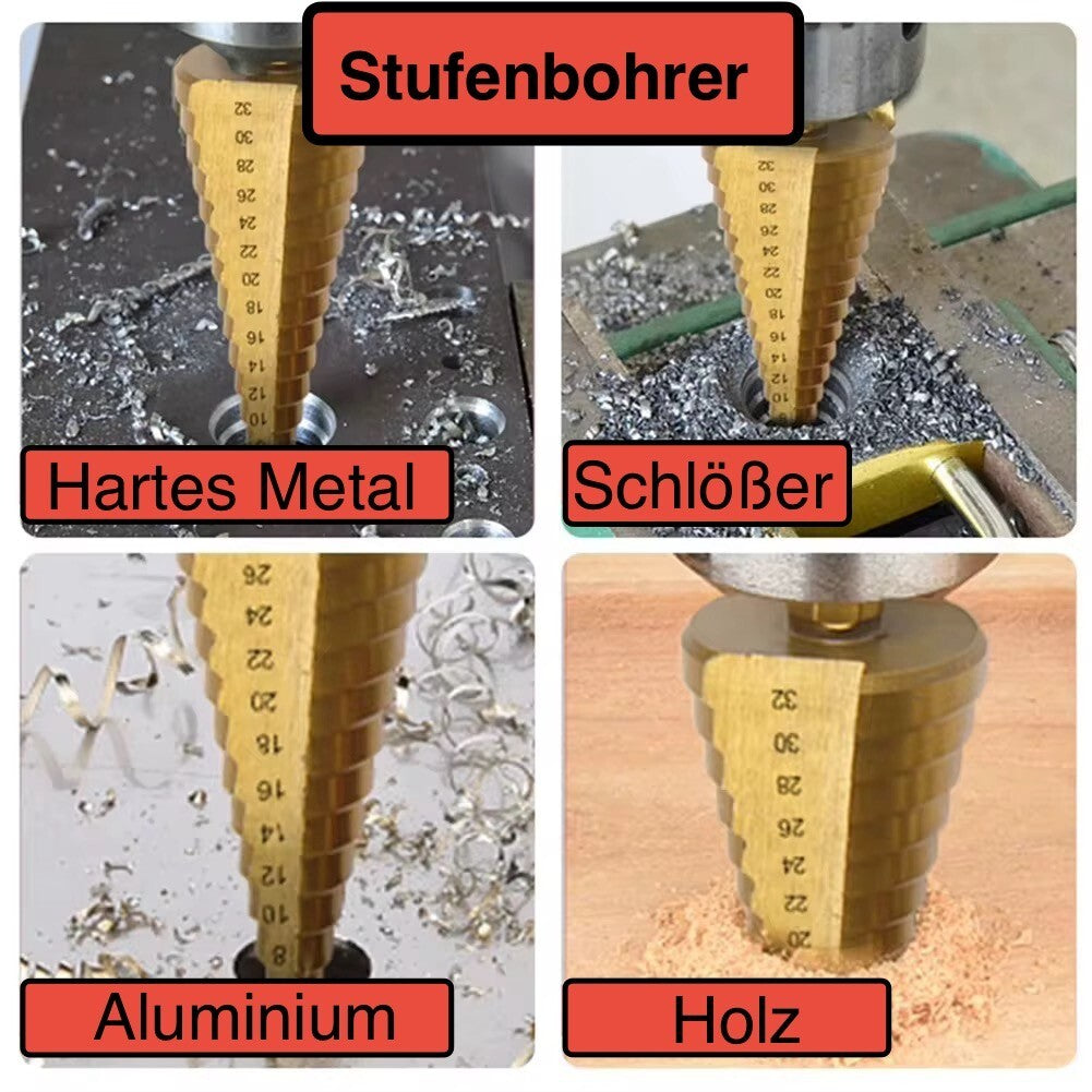 6tlg Stufenbohrer Satz Schäl Bohrer Fräsbohrer Kegelbohrer HSS Senker Set 4-32mm