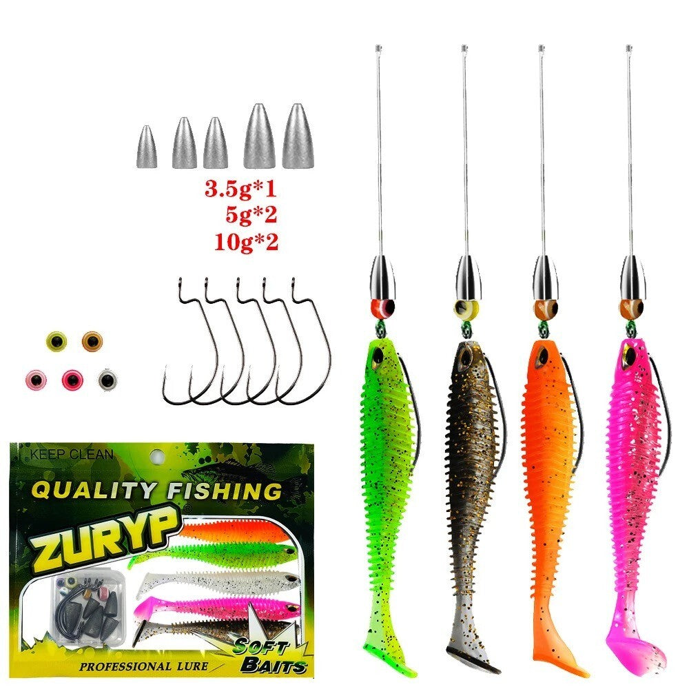 Texas Rig / Carolina Rig Montage Set mit Gummifischen Offsethaken Blei & Perlen