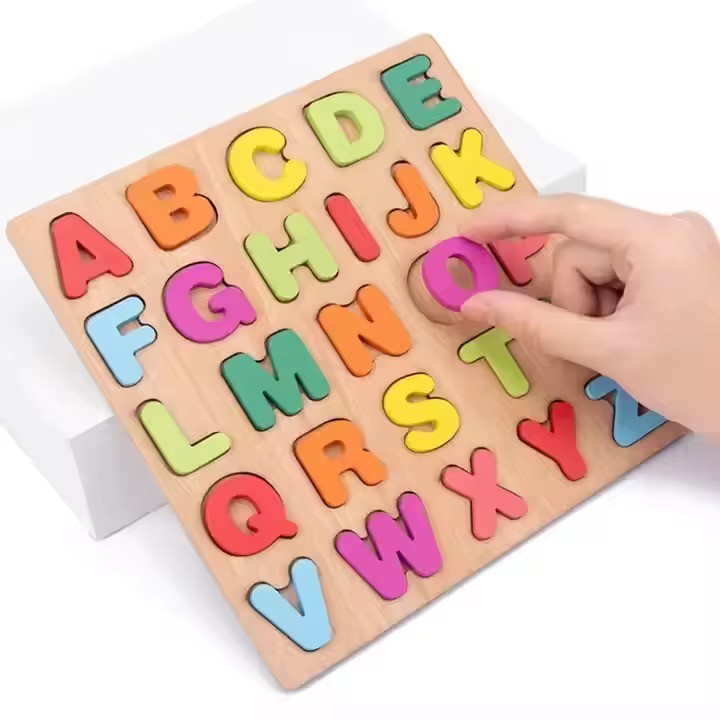 Montessori Holz Lernpuzzle Set – 6-teilig mit Buchstaben, Zahlen & Formen