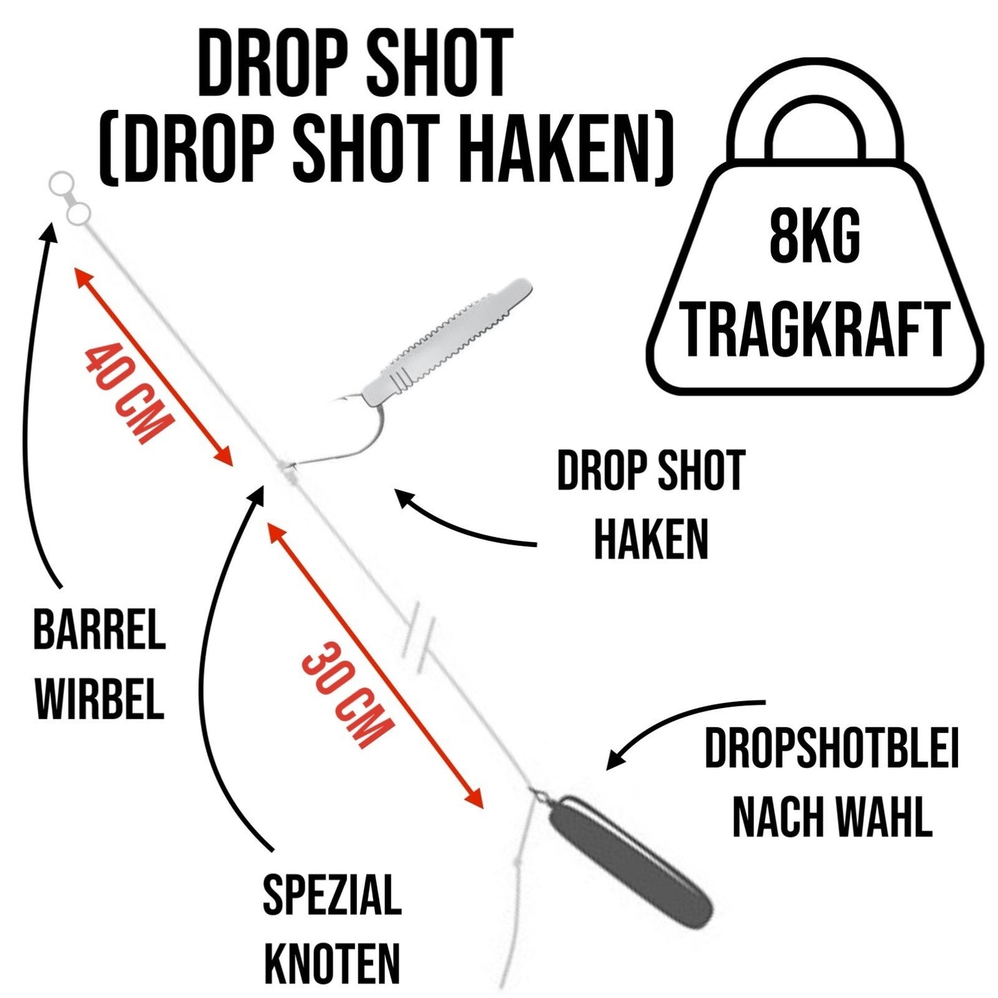 Drop Shot Montage 5er Set mit Dropshot Haken #3-#2/0 & Klemmblei 7g-20g