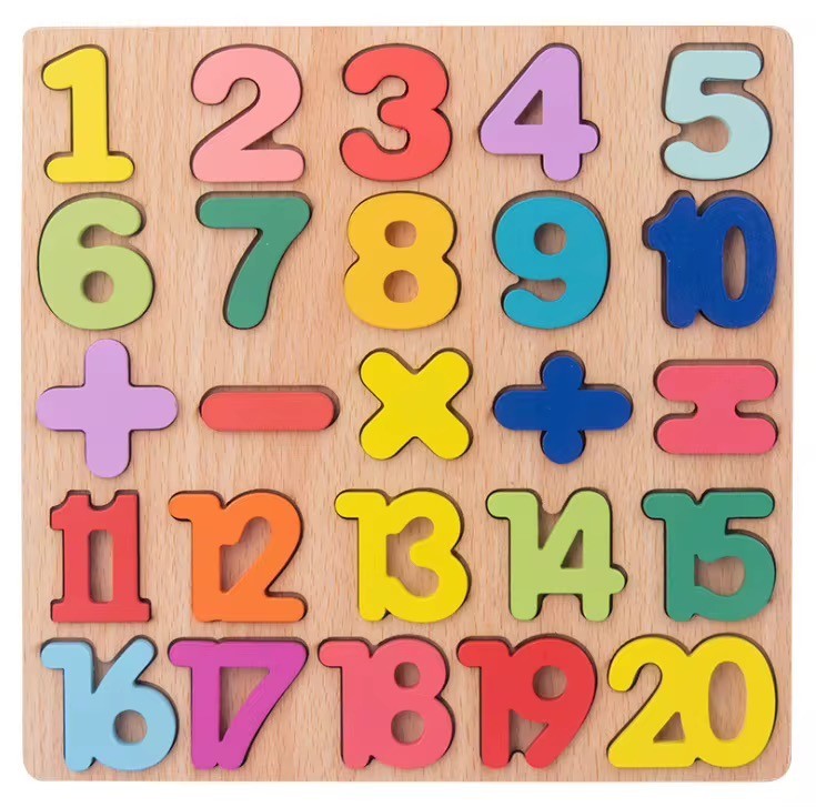 Montessori Holz Lernpuzzle Set – 6-teilig mit Buchstaben, Zahlen & Formen