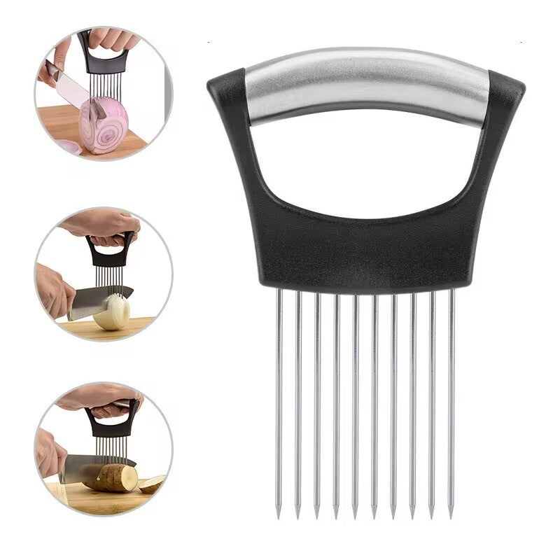 Zwiebelschneider Edelstahl Zwiebelhalter Universal Schneidhilfe Küche Gadget