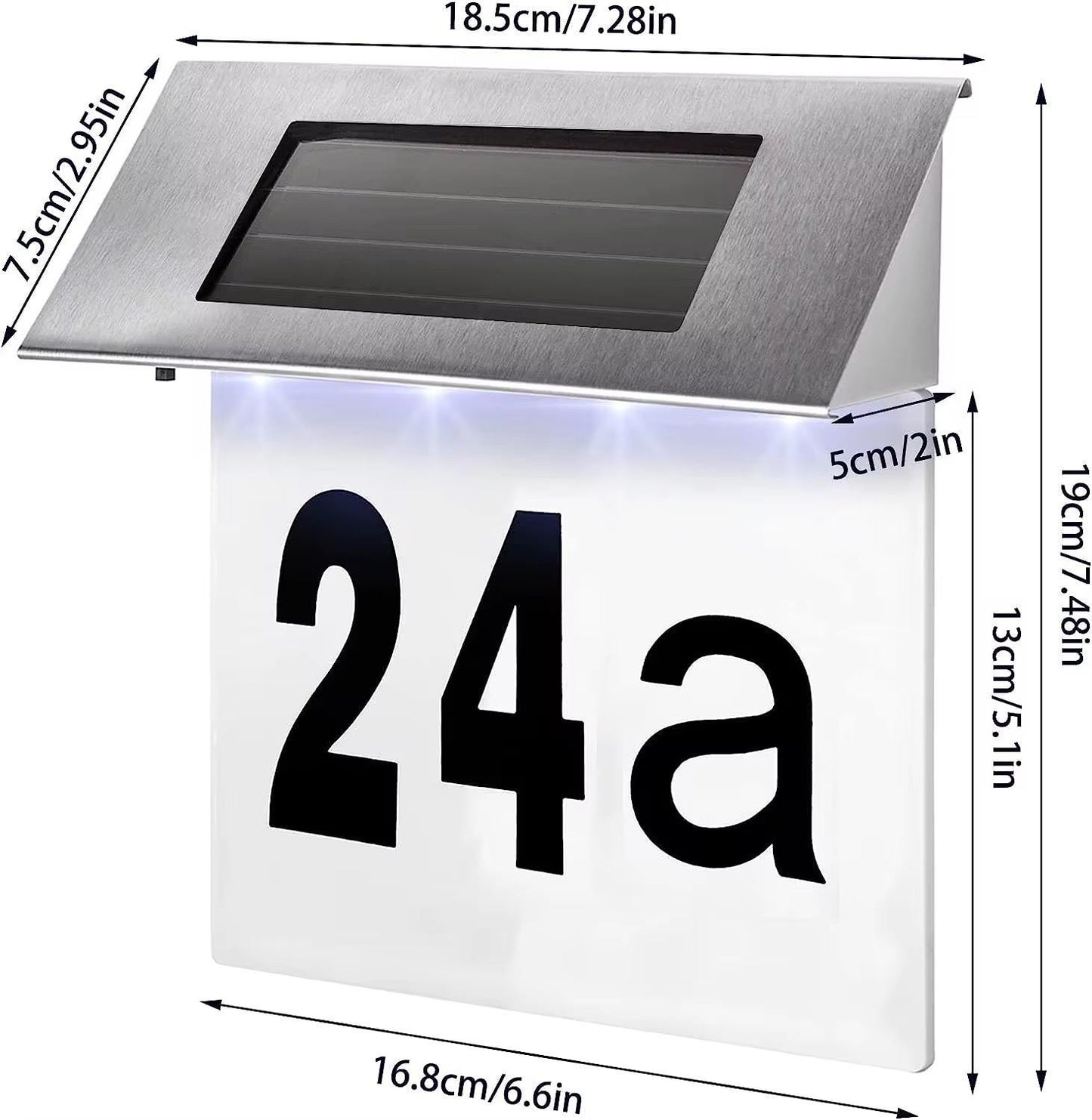 LED Solar Hausnummer beleuchtet Edelstahl Außenleuchte wetterfest