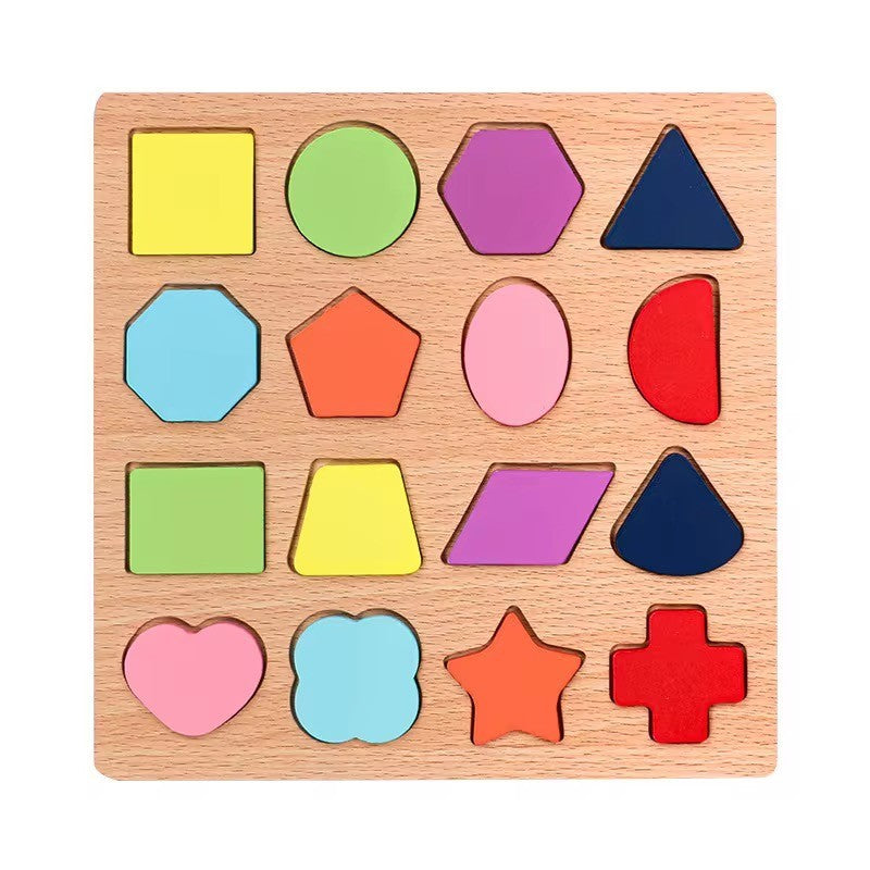 Montessori Holz Lernpuzzle Set – 6-teilig mit Buchstaben, Zahlen & Formen