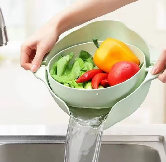 2in1 Nudelsieb Gemüse Abtropfsieb mit Behälter & Sieb