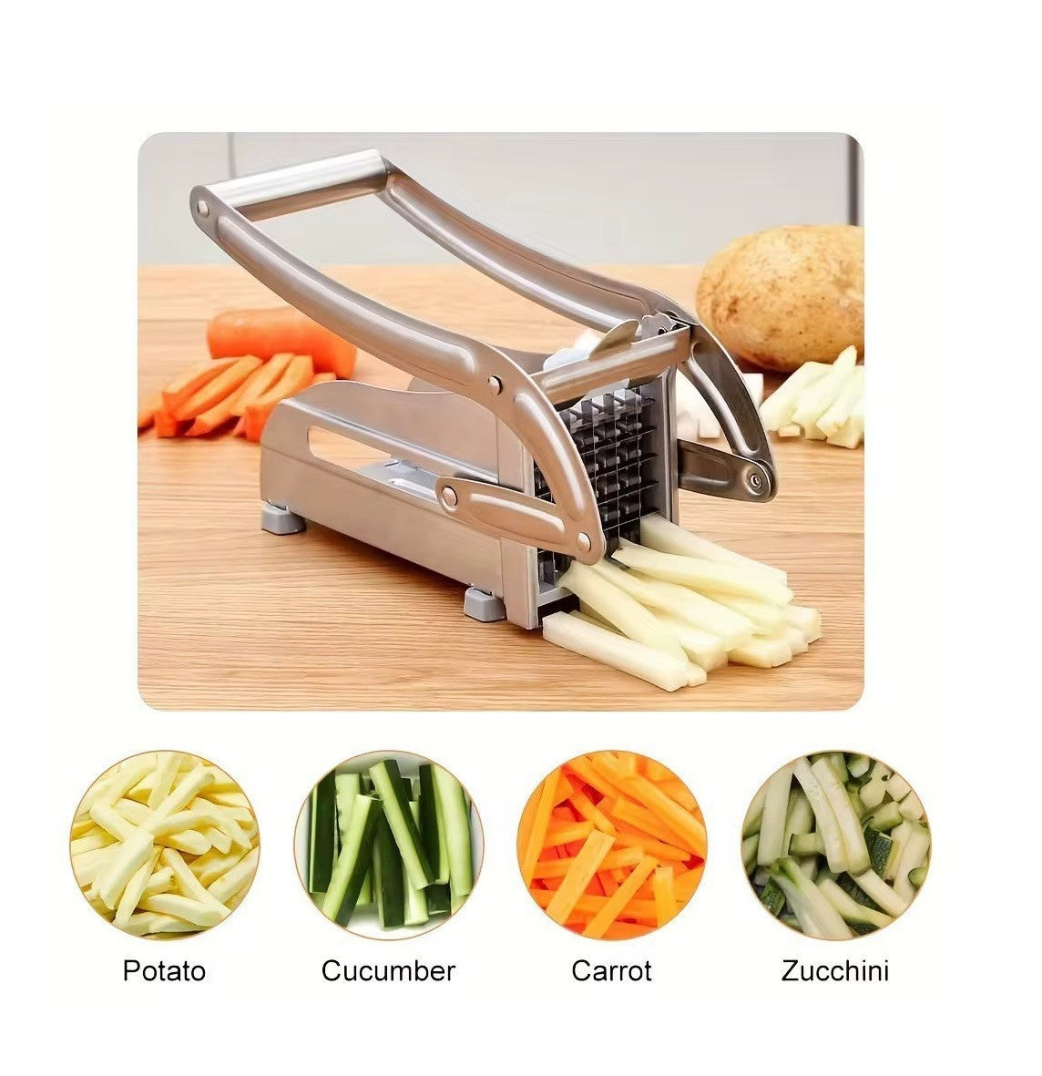 Pommes Schneider Edelstahl – Kartoffelschneider mit 2 Klingen Gemüse Cutter
