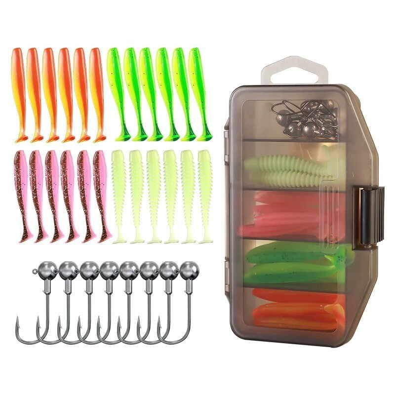 Jighaken Gummifisch Set mit Box – Raubfisch Angelköder