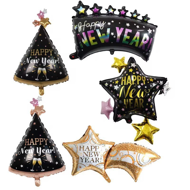 Happy New Year Ballons Set Silvester Deko Gold Schwarz Folien Luftballon Neujahr